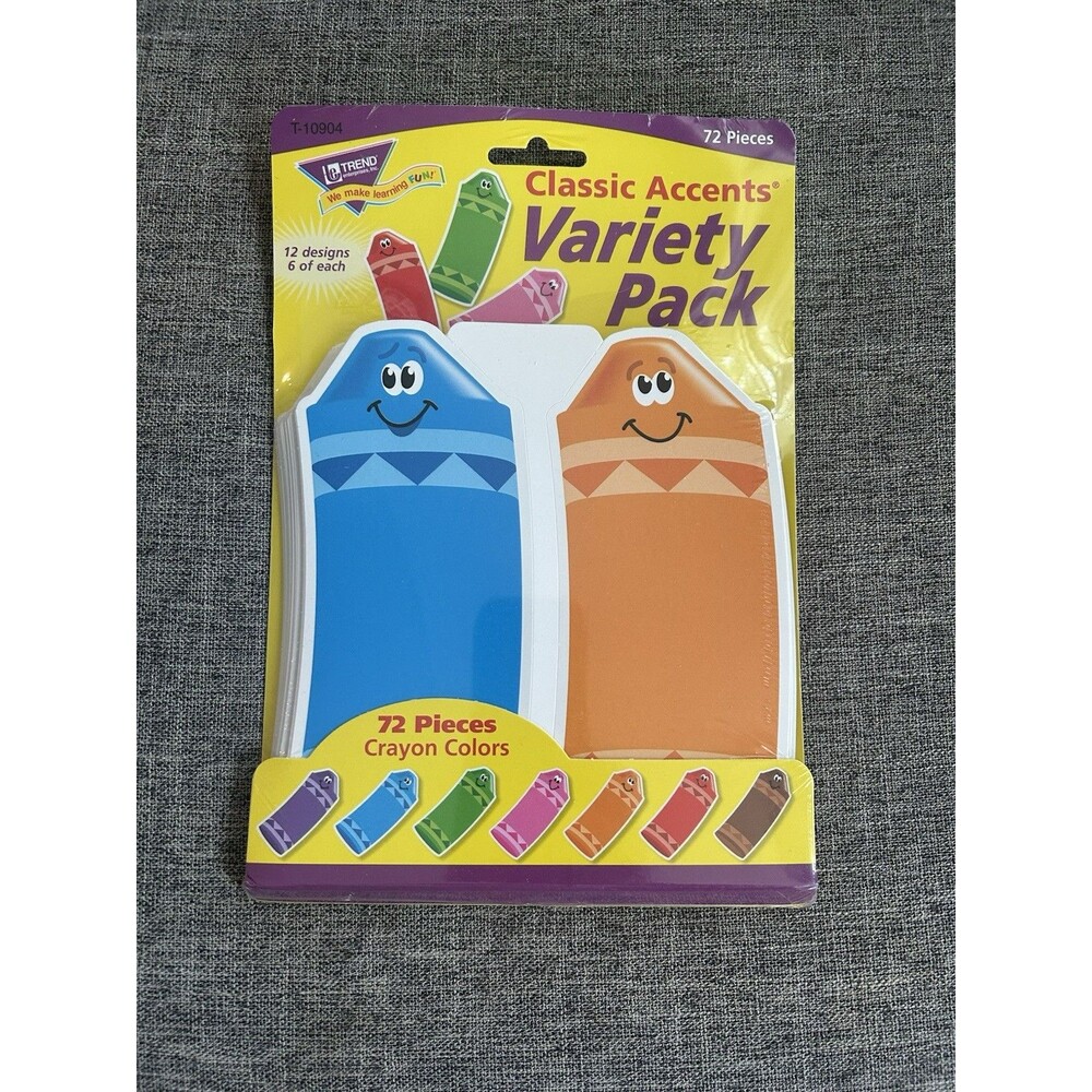 Trend Classic Accents Variety Pack Crayons 72 Count 6 Each Of 12 Designs 6” New